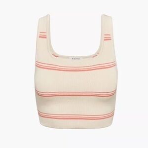 Babaton Aritzia Cream Striped Ribbed Knit Crop Tank Top Womens Sz Boho Coastal